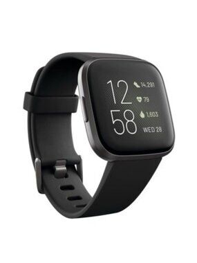 New Fitbit Versa Black Gray 2 Health and Fitness Smartwatch Sealed in Box